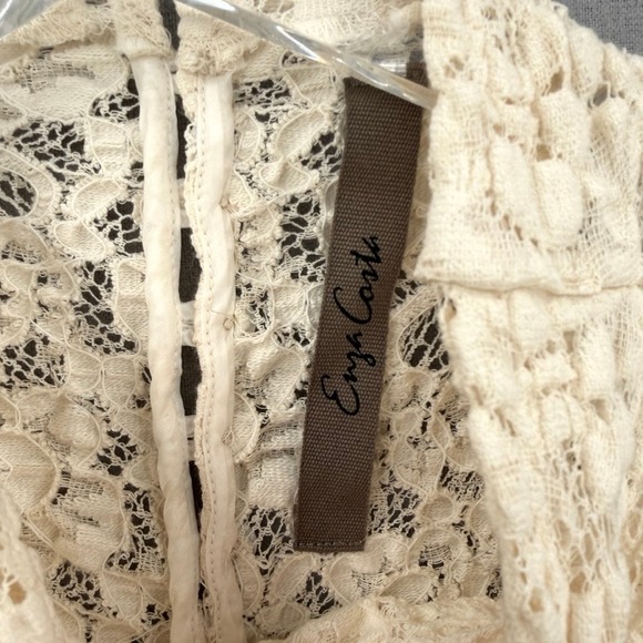 ENZA COSTA Puckered Lace Sleeveless Mockneck Top Women Medium Cream Sheer Luxury - Picture 11 of 12